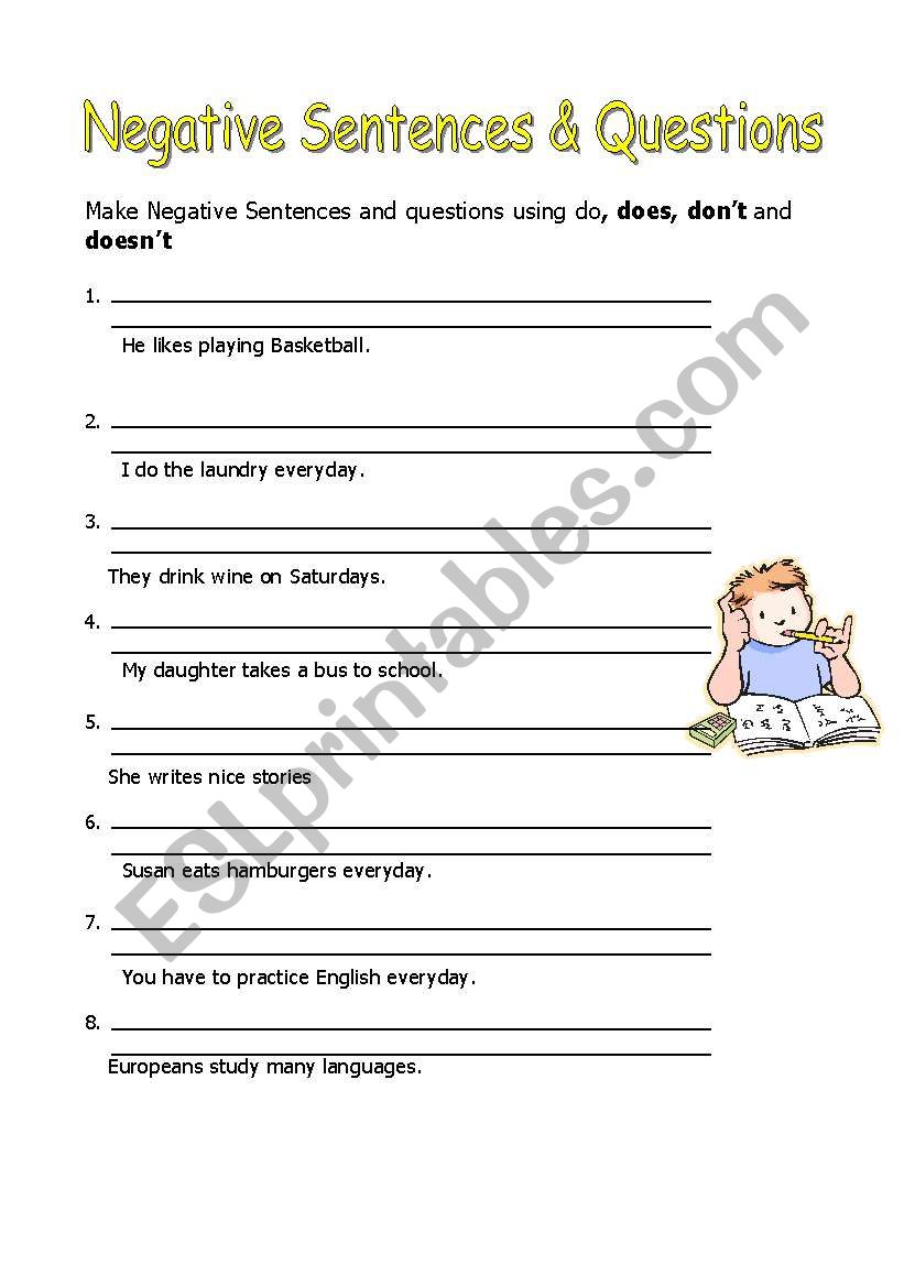 Negative and Questions worksheet