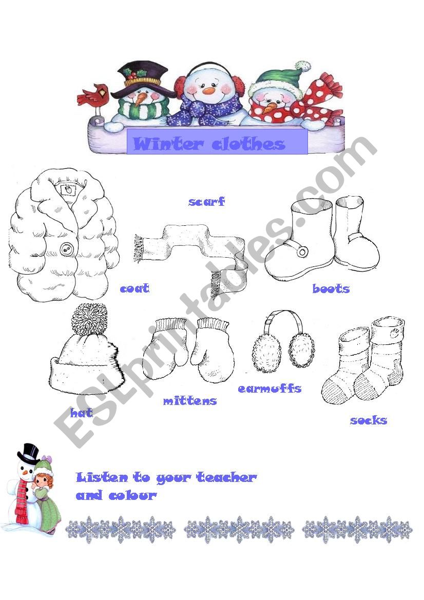 Winter clothes worksheet