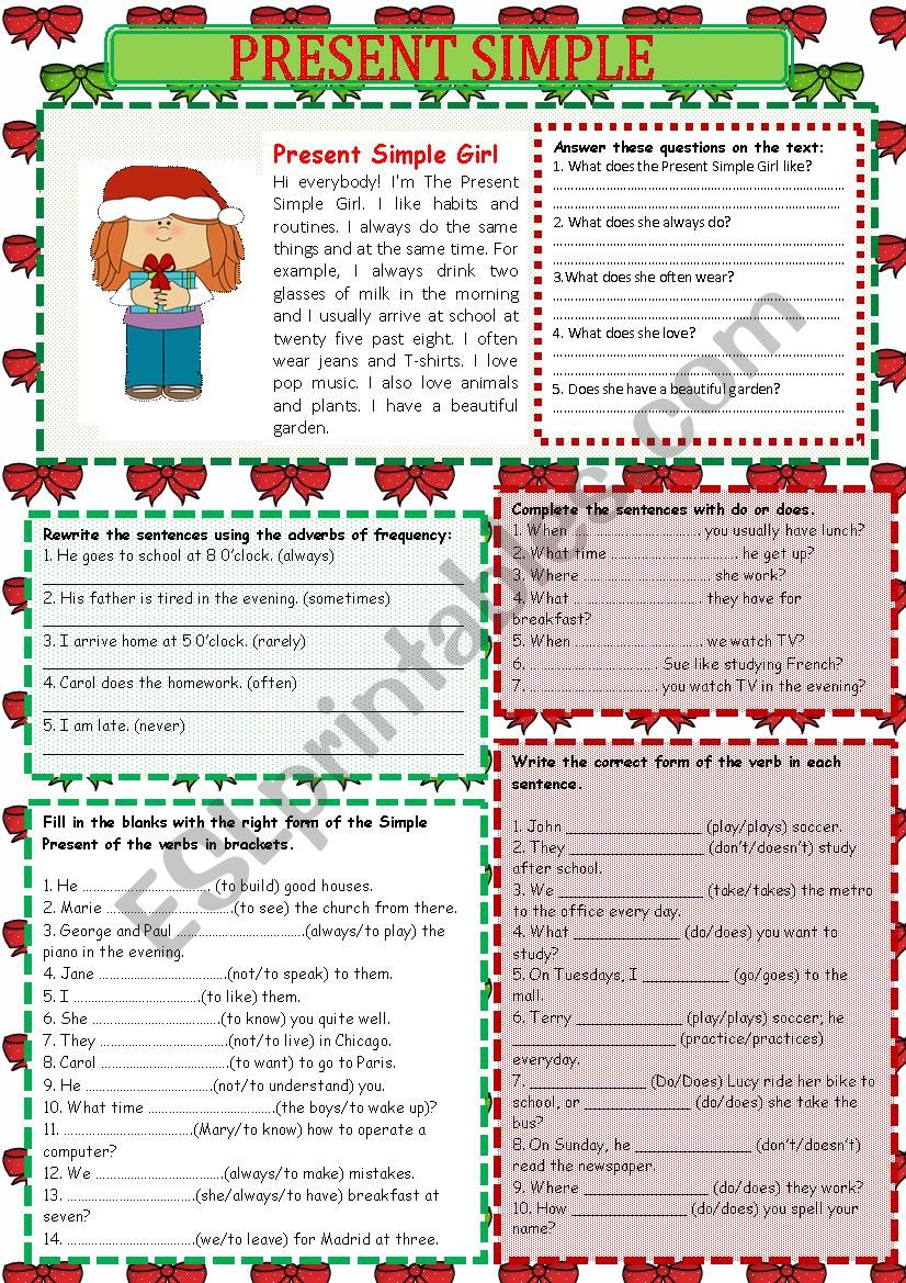 PRESENT SIMPLE GIRL worksheet