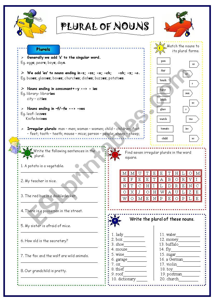 Plural of nouns worksheet