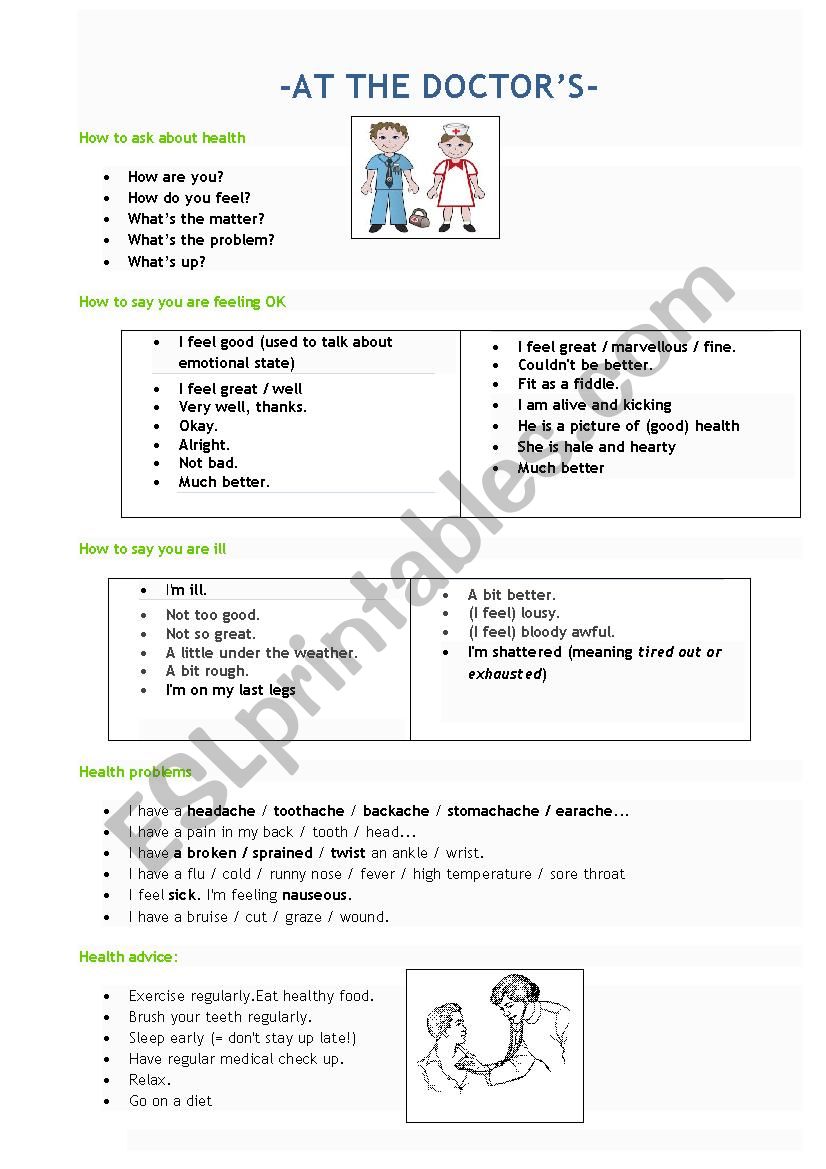 At the doctors worksheet