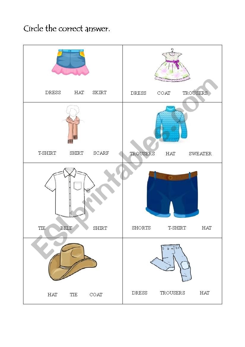 Clothes choice worksheet