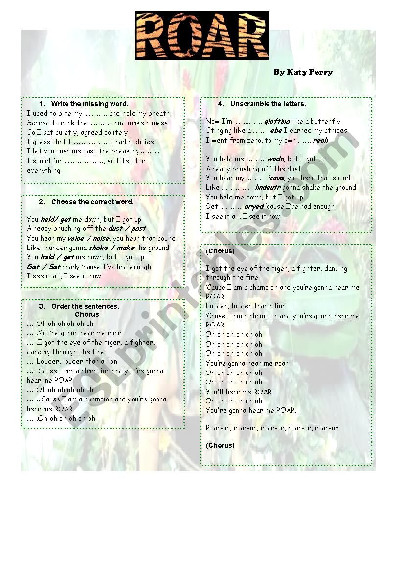 ROAR by Katy Perry worksheet