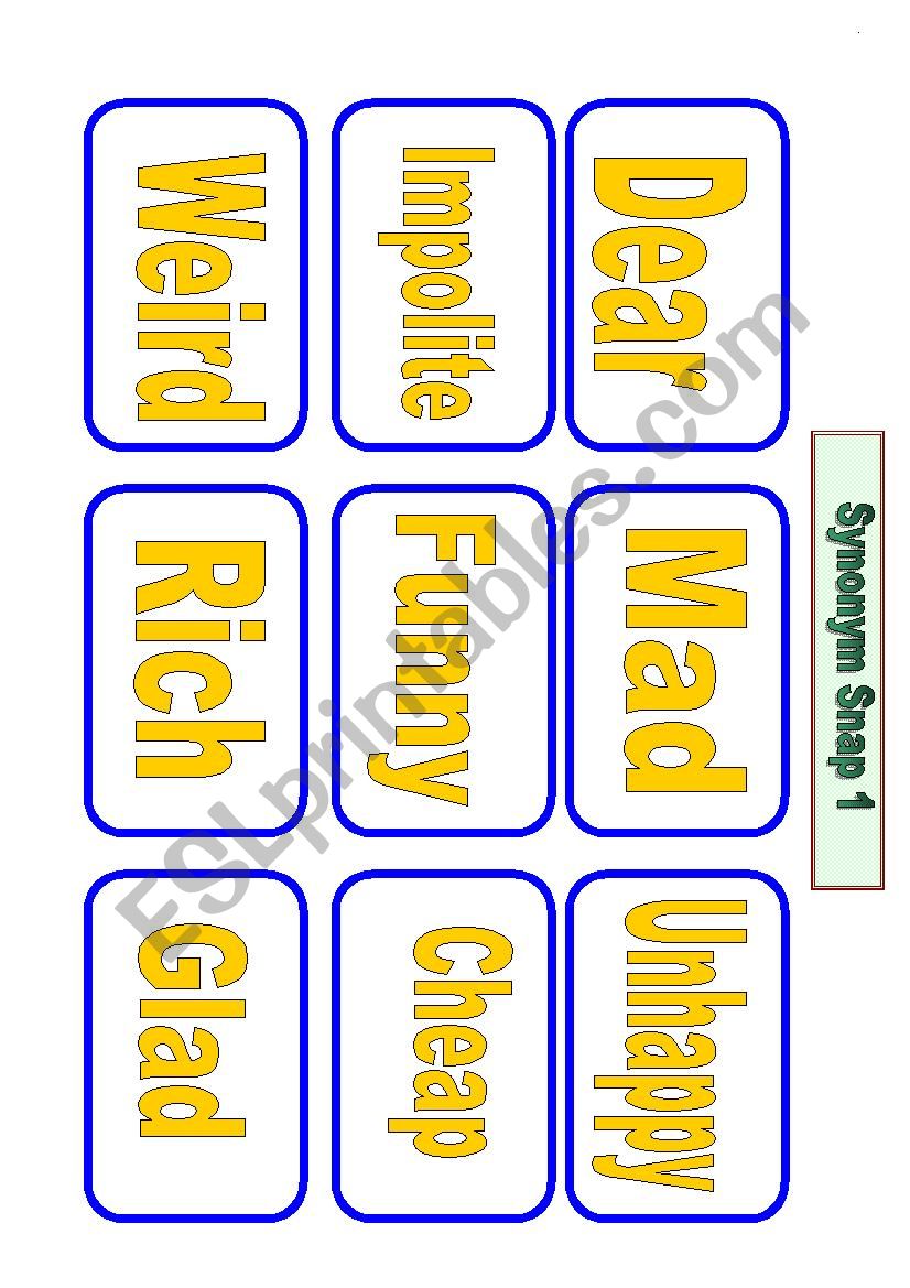 Synonym Adjective Snap 1 worksheet