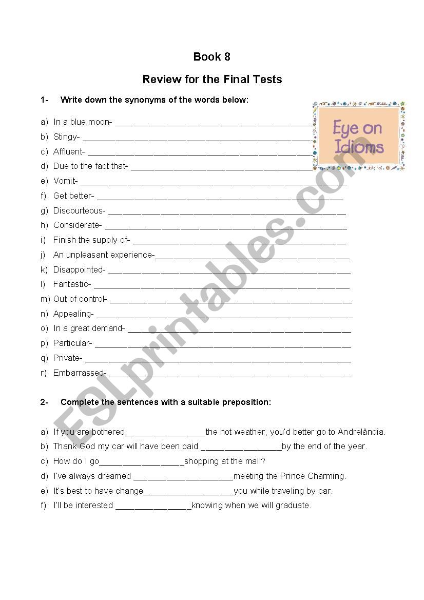 Idioms / Prepositional Verbs worksheet