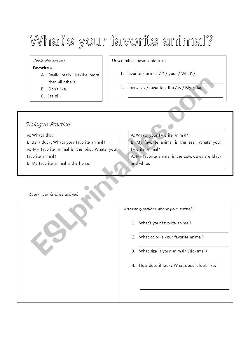 Favorite Animal worksheet