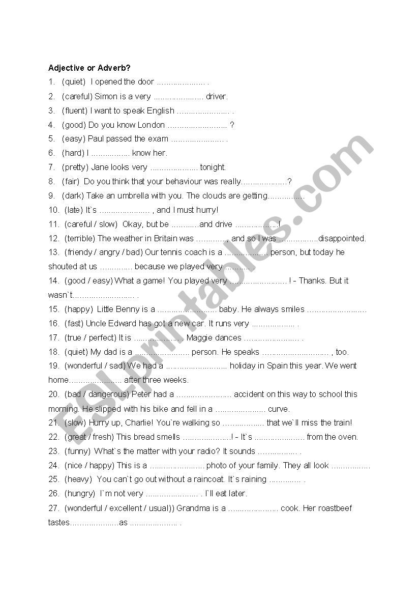 adjective or adverb worksheet