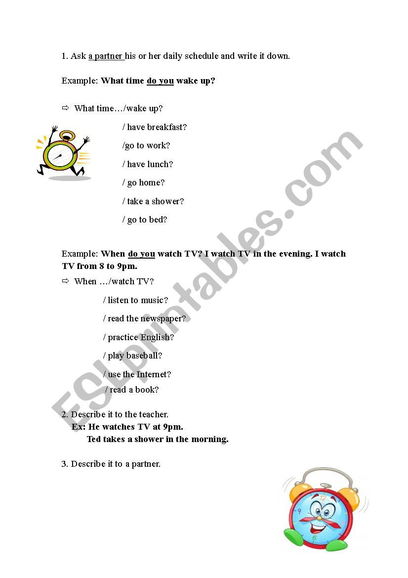 Ask daily schedule worksheet