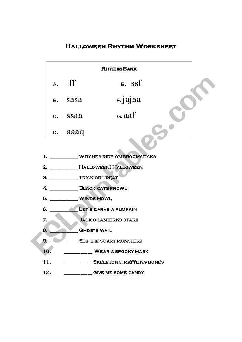 Halloween rhythm worksheet worksheet