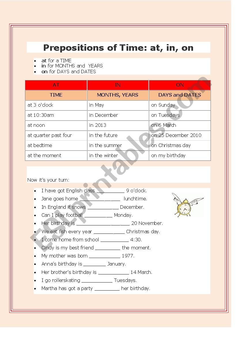 Prepositions of Time: On, At, In