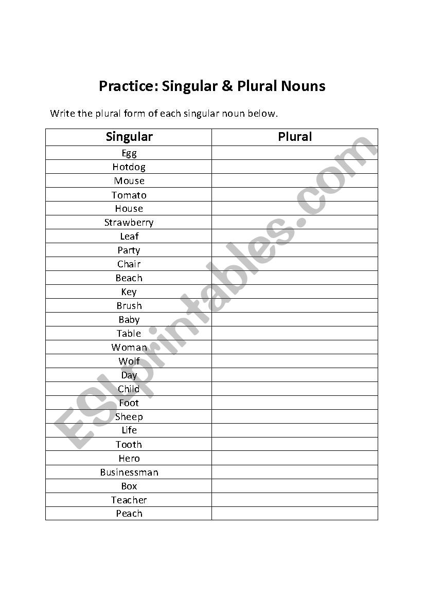 plurals worksheet