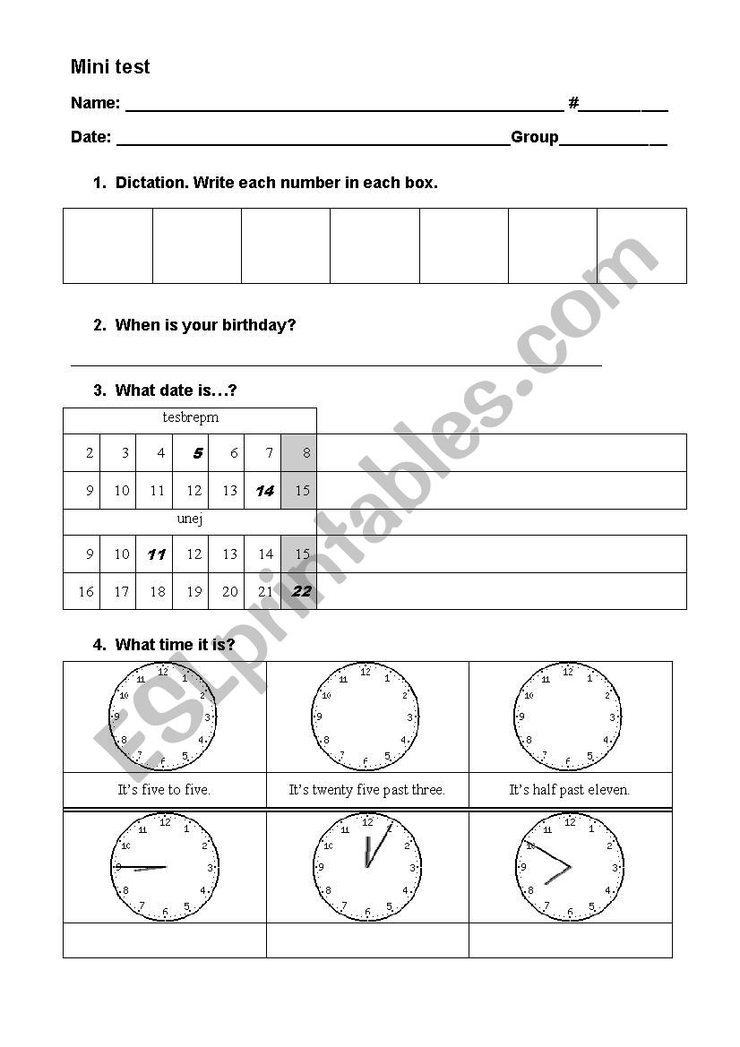 ASSESSMENT. NUMBERS - DATE - TIME