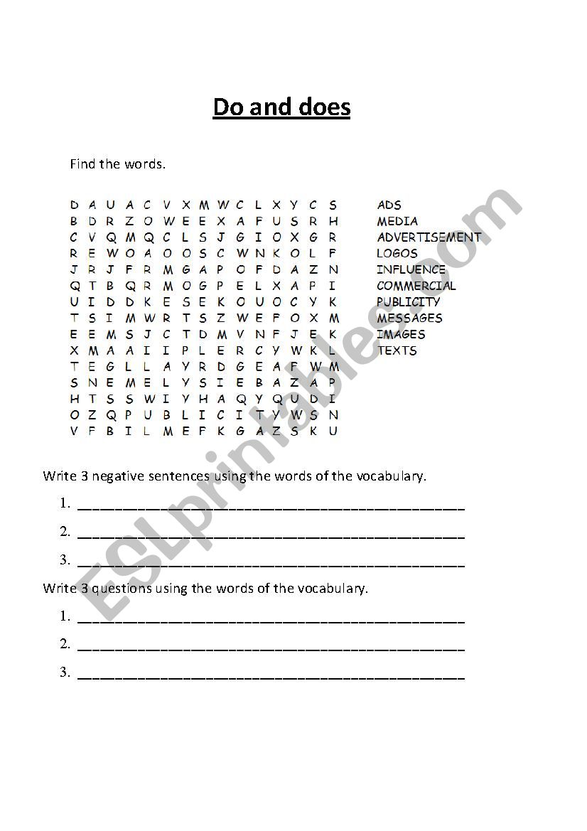 Do or does worksheet