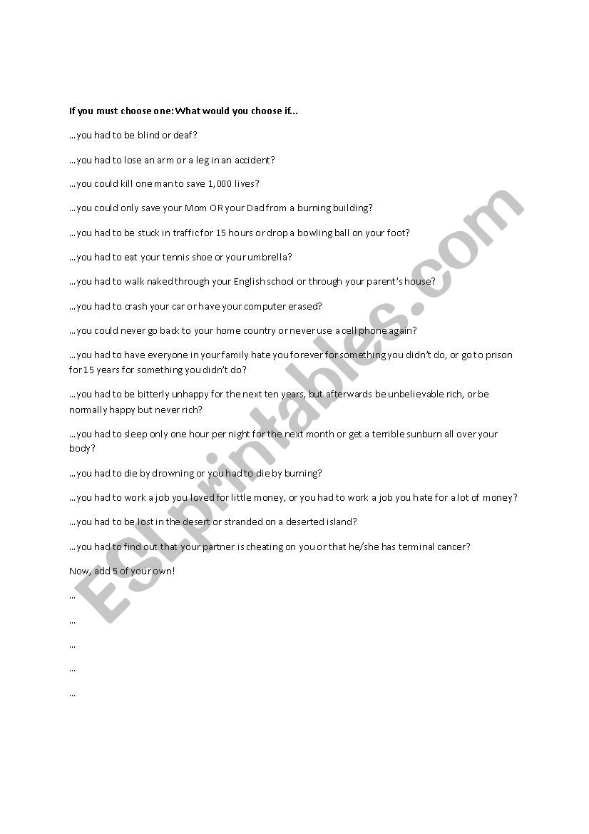 2nd Conditional Difficult Decisions Worksheet