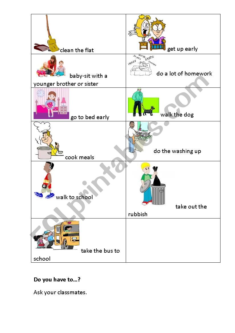 Do you have to...?  worksheet