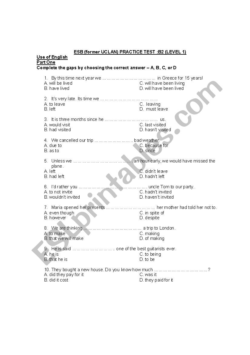 LEVEL TEST worksheet