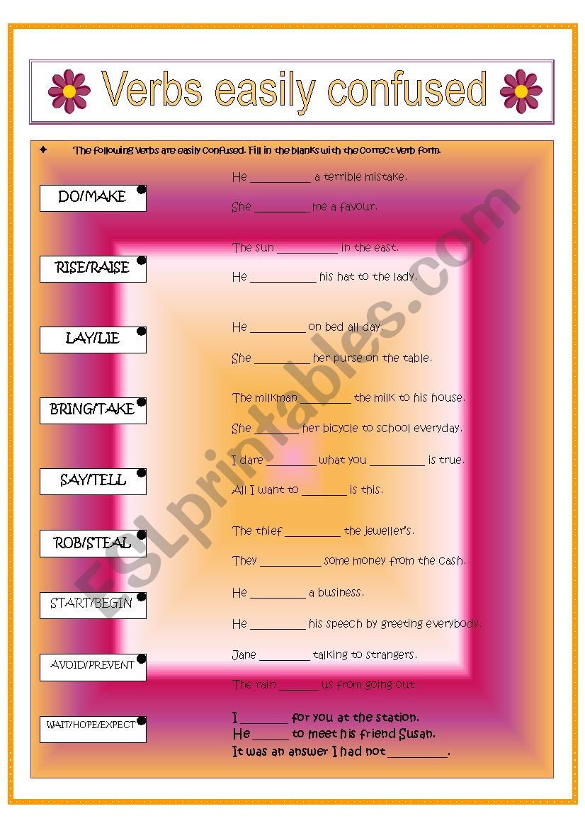 Verbs easily confused worksheet