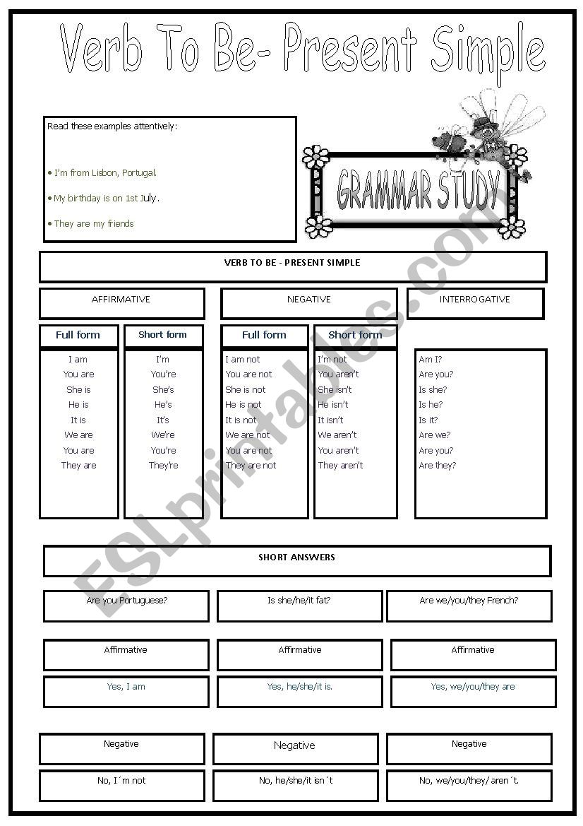 To Be Elementary exercises worksheet