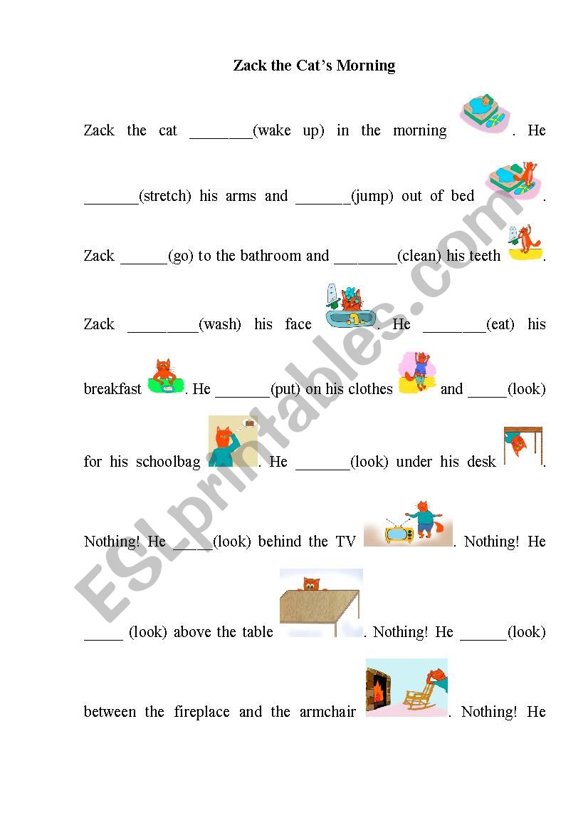 Zack the cat in the morning worksheet