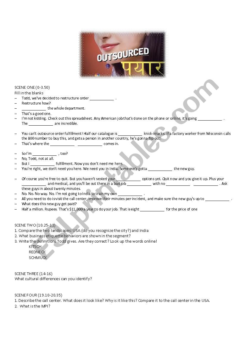 Outsourced Movie Activities worksheet