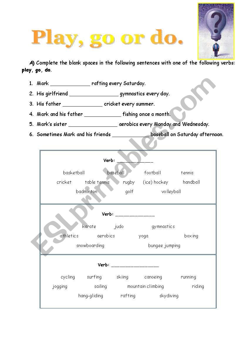 the verbs go or do? worksheet