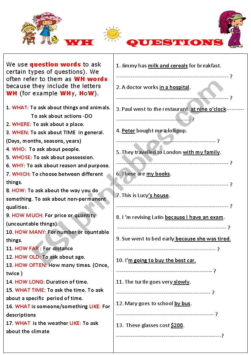 WH QUESTIONS worksheet