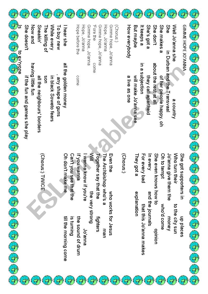 Gimme Hope JoÂ´anna worksheet