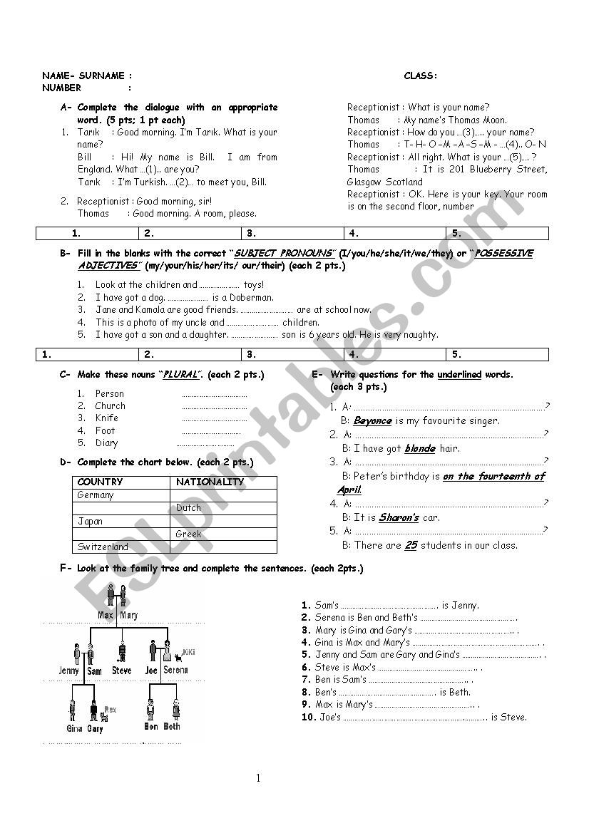 1st term 1st exam for 9th classes