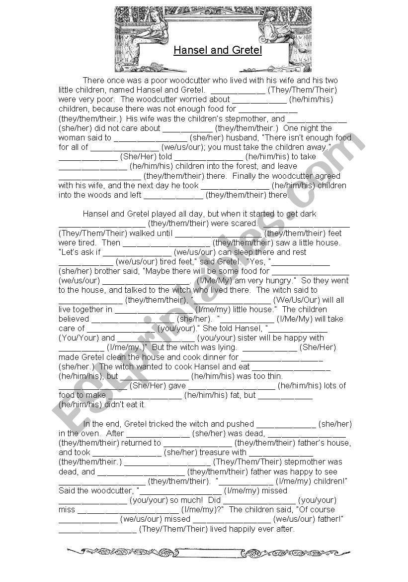 Pronouns and Possessive Adjectives with Hansel and Gretel