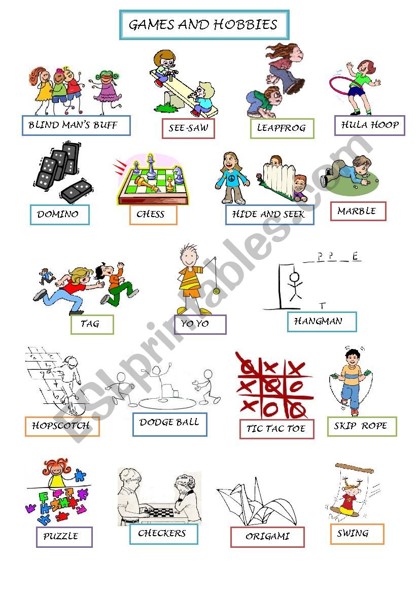 games and hobbies worksheet