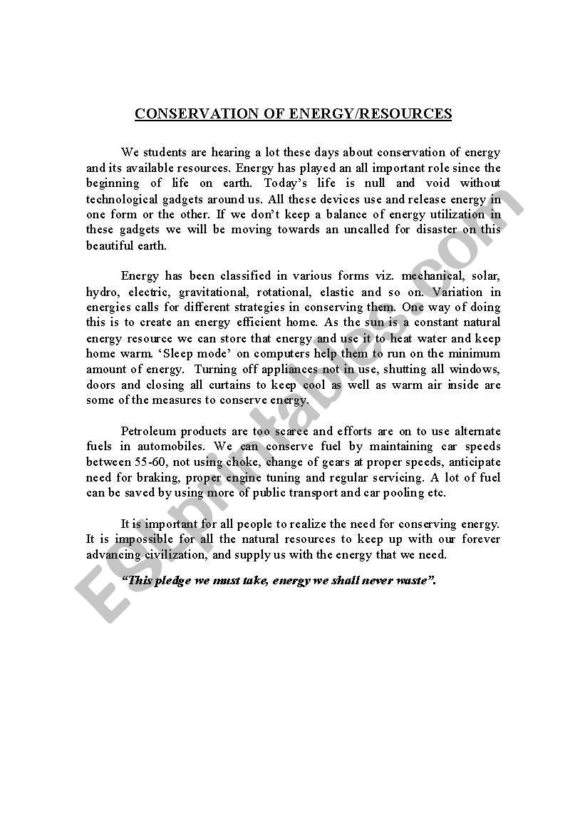 Conservation of Energy worksheet