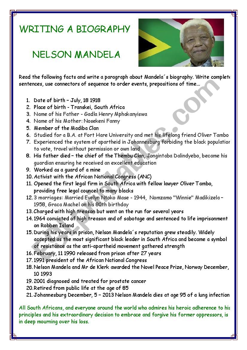 WRITING A BIOGRAPHY: NELSON MANDELA