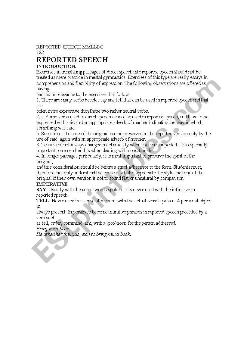 Reported Speech worksheet