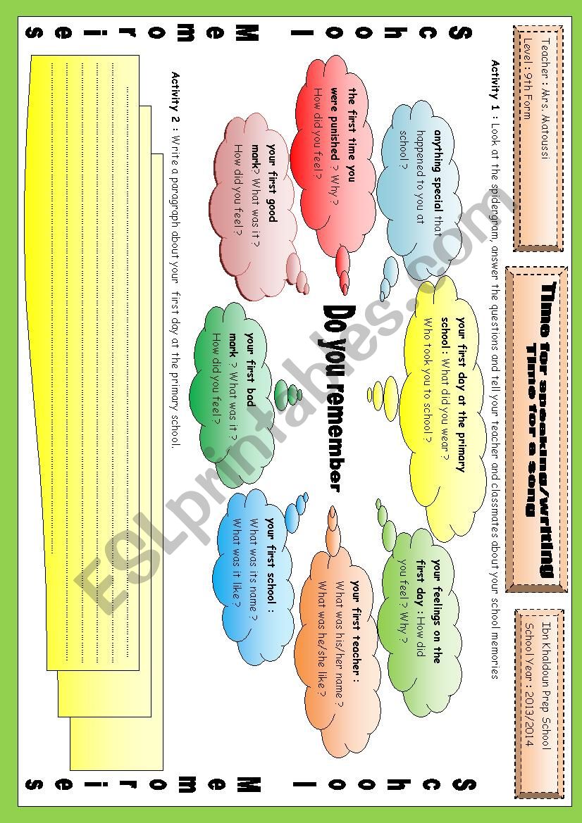 SCHOOL MEMORIES worksheet