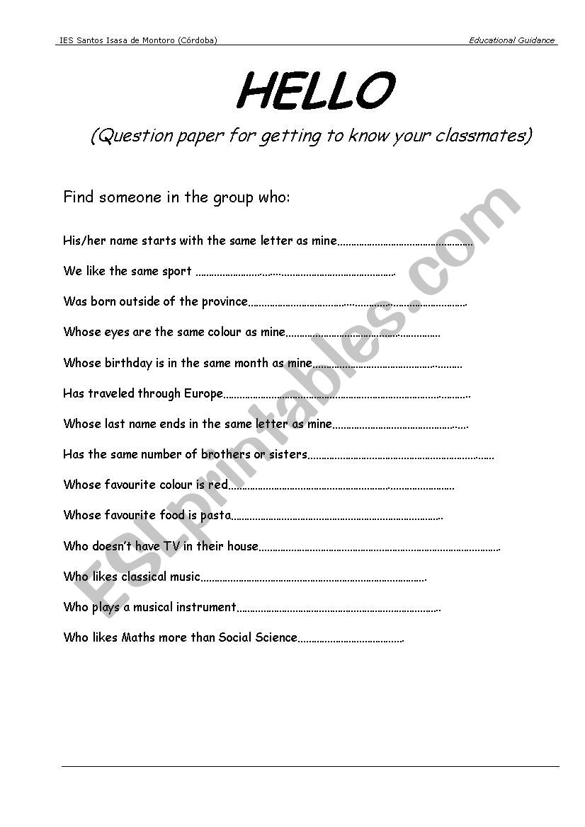 Hello worksheet