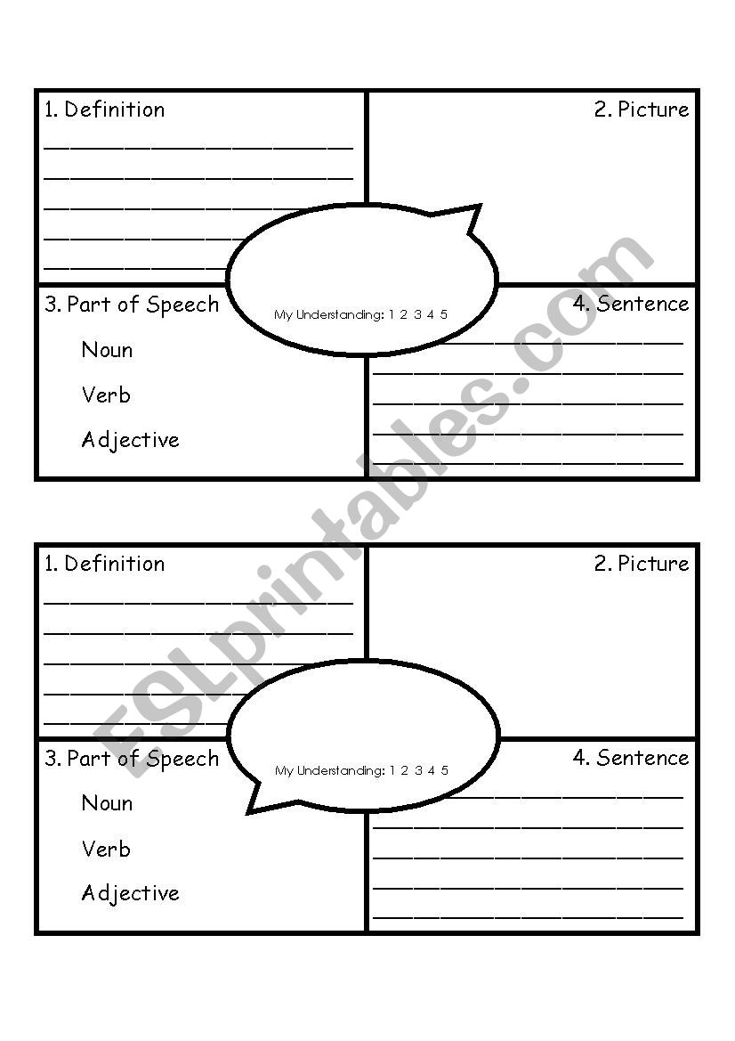 Vocabulary 4-square journal worksheet