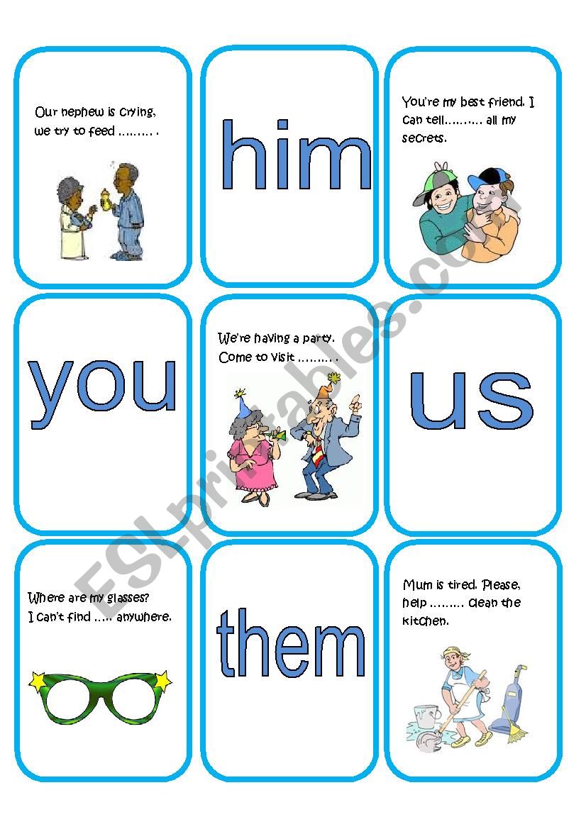 Object Pronouns cards part 1 worksheet