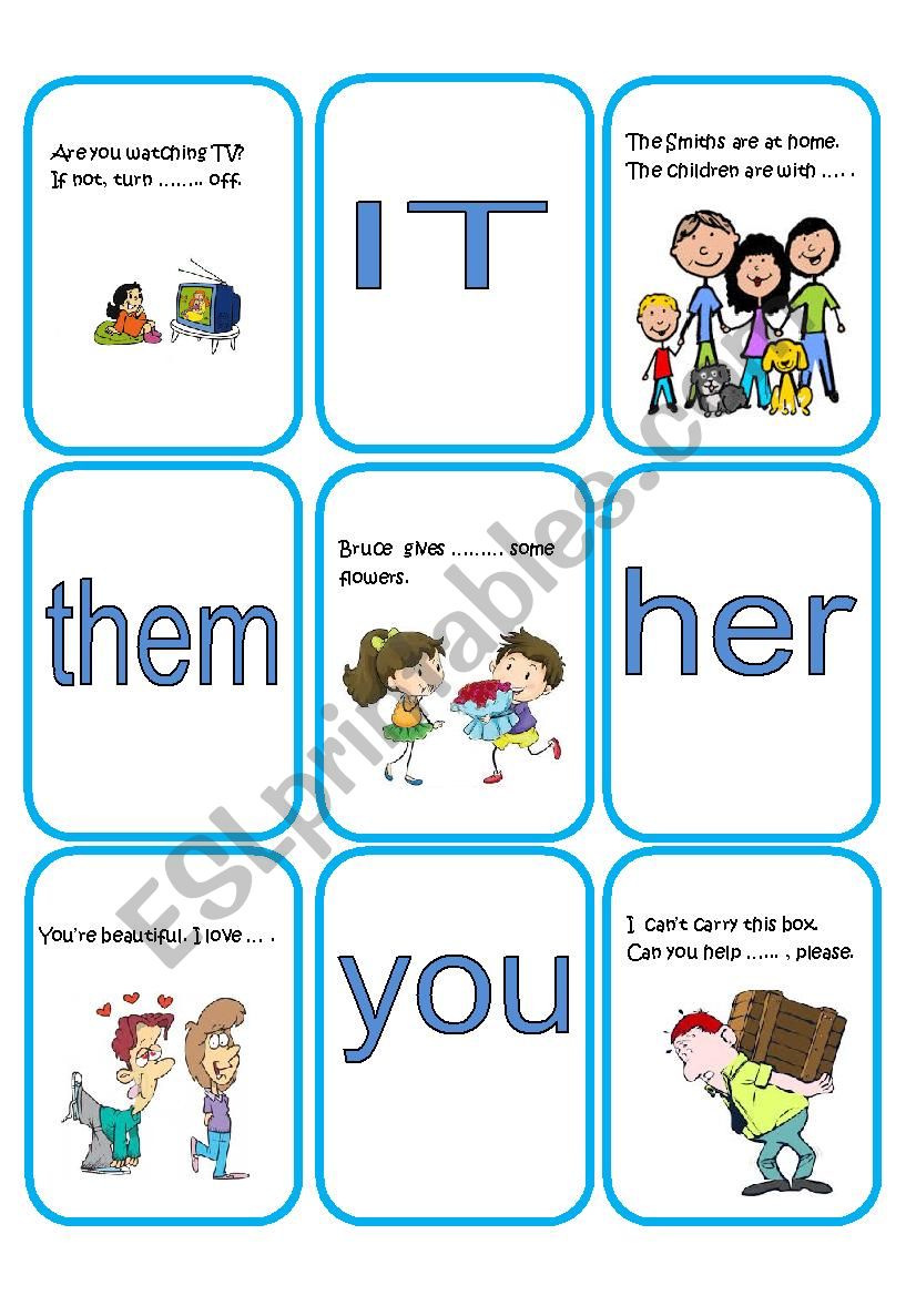 Object Pronouns cards part 2 worksheet