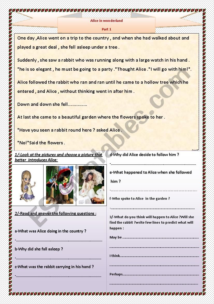 Alice in wonderland worksheet