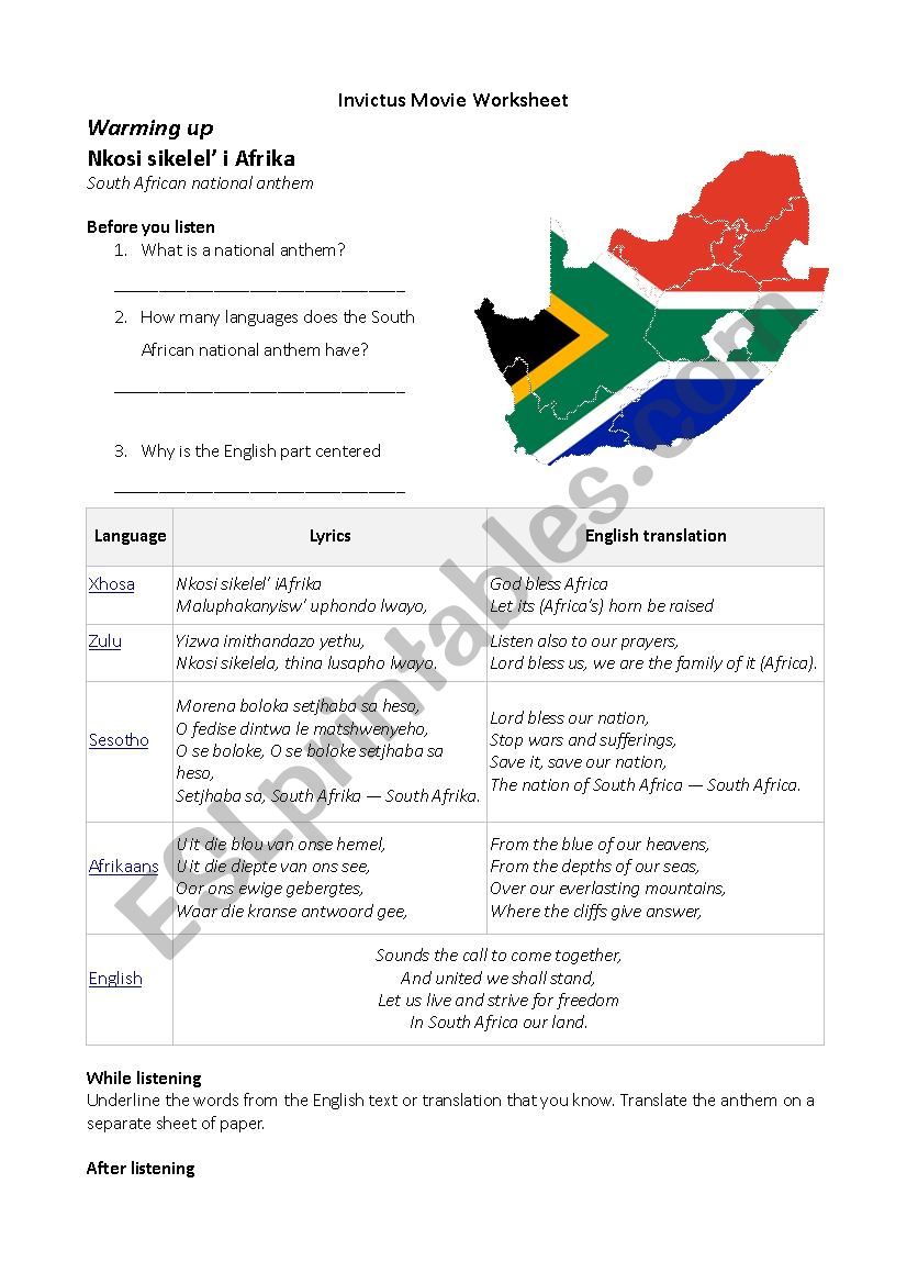 Invictus movie worksheet worksheet