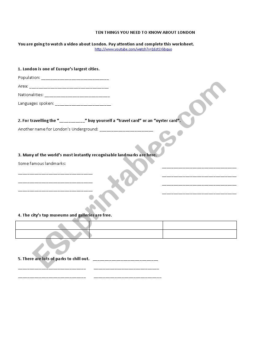 London - viewing activity worksheet