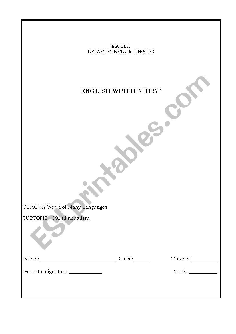 Multilingualism (test) worksheet
