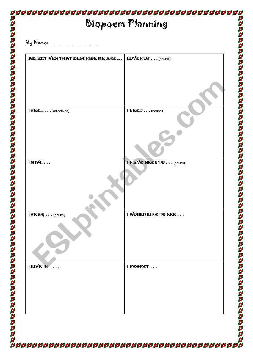 Biopoem worksheet