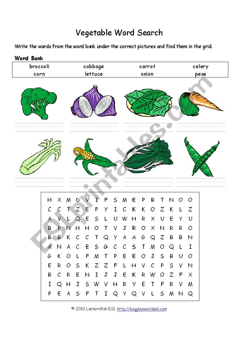 vegetables  worksheet