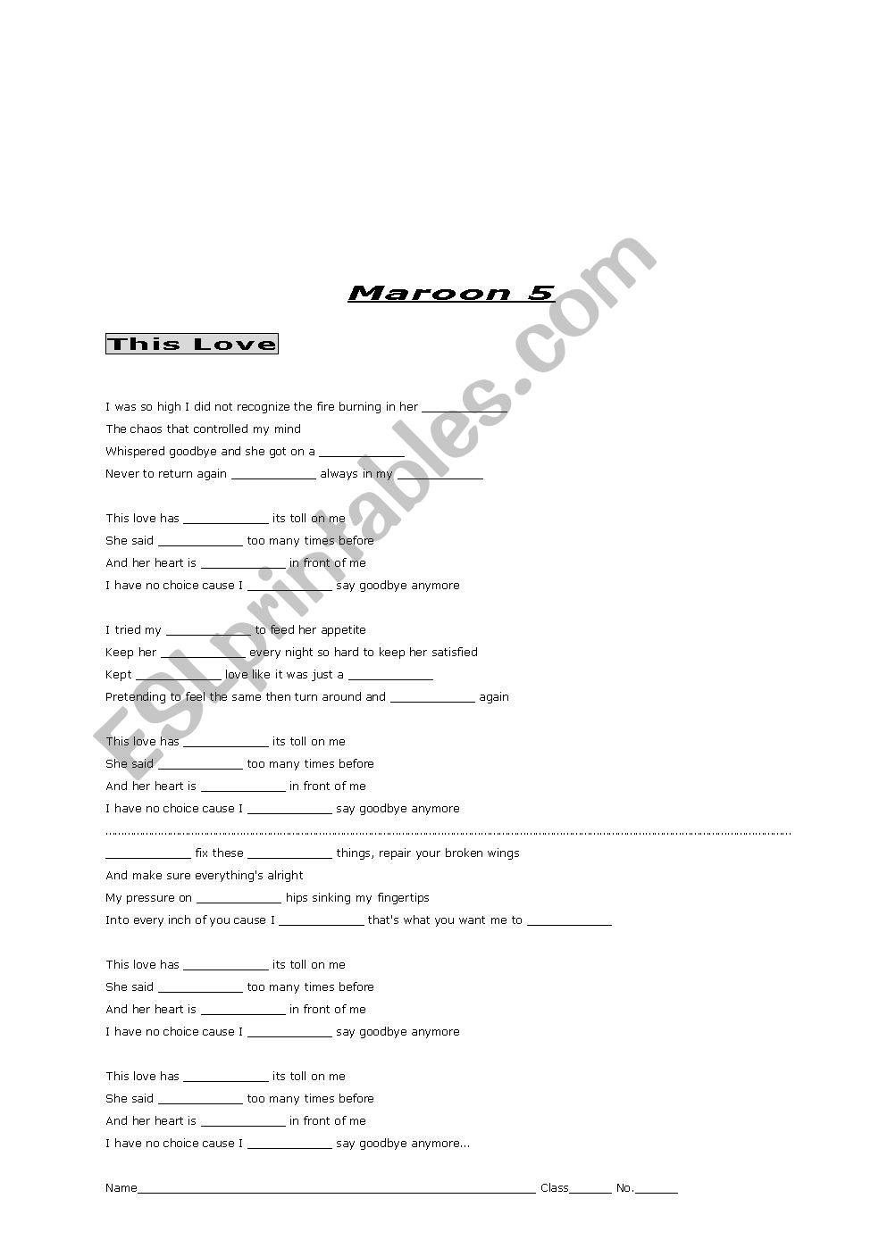 Maroon 5 - This Love worksheet