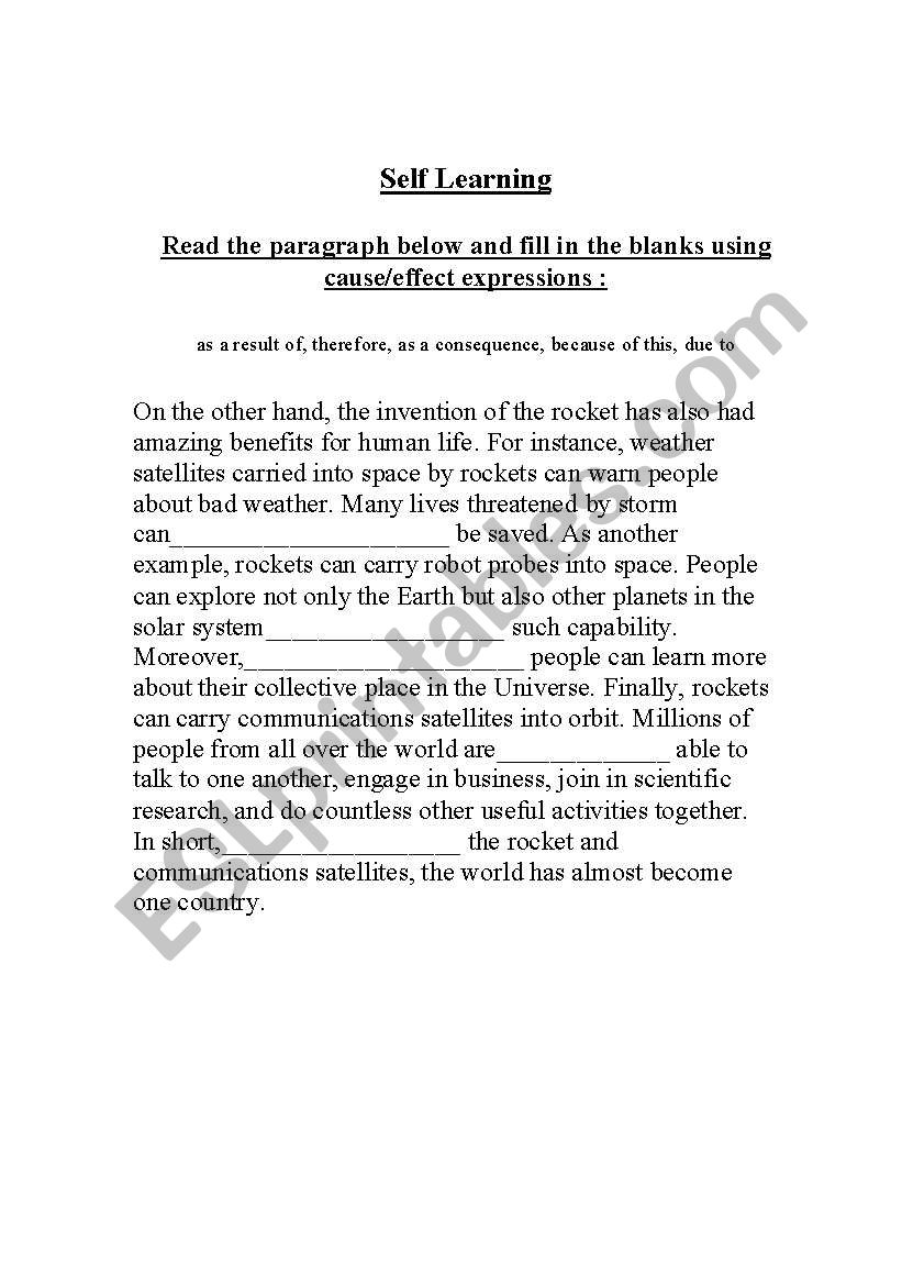 Cause and effect worksheet