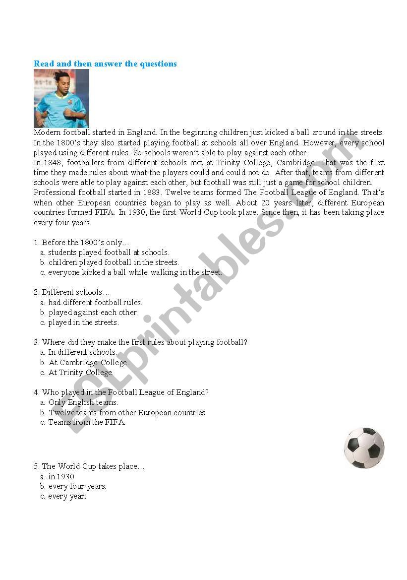 The History of Football worksheet