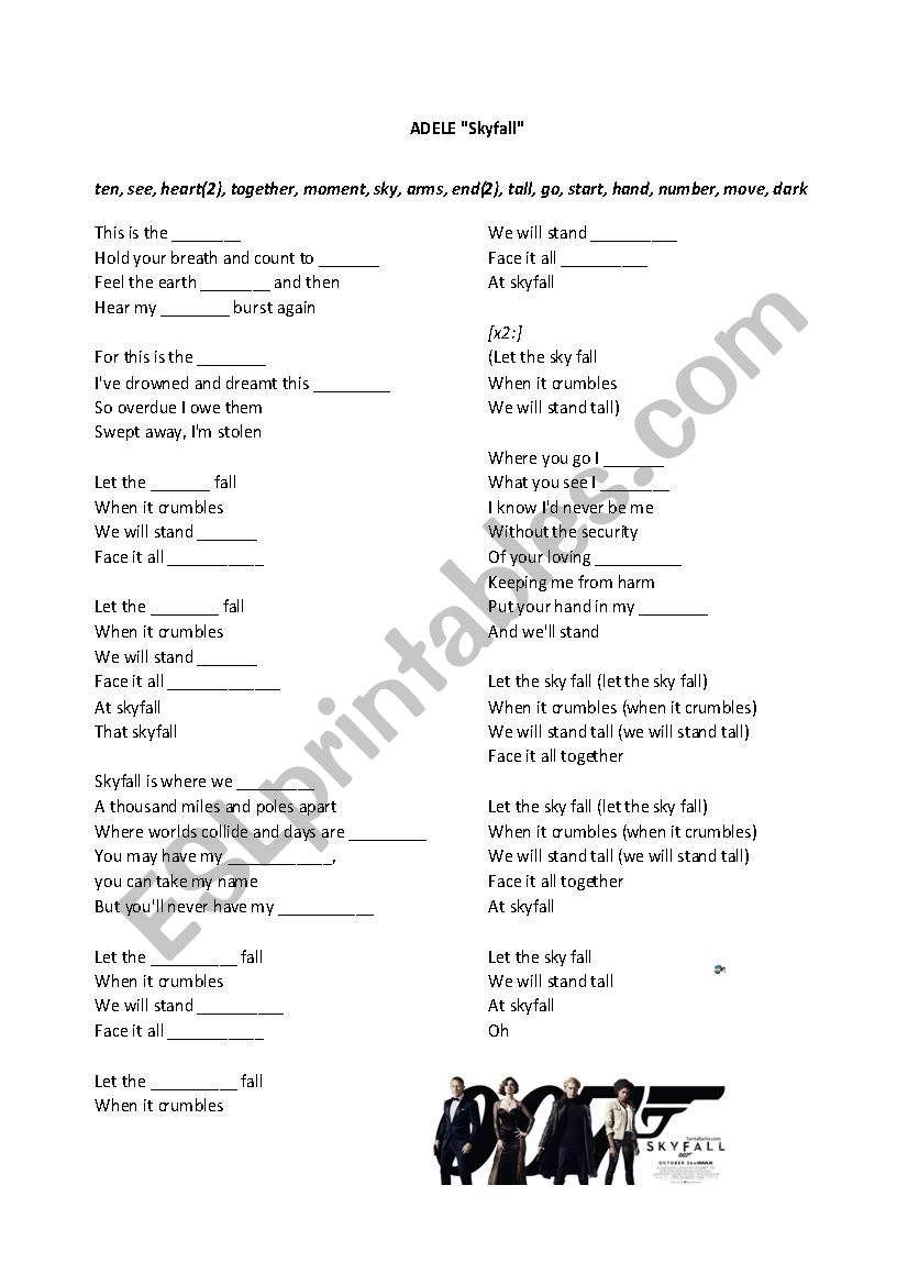 Skyfall (Adele) worksheet