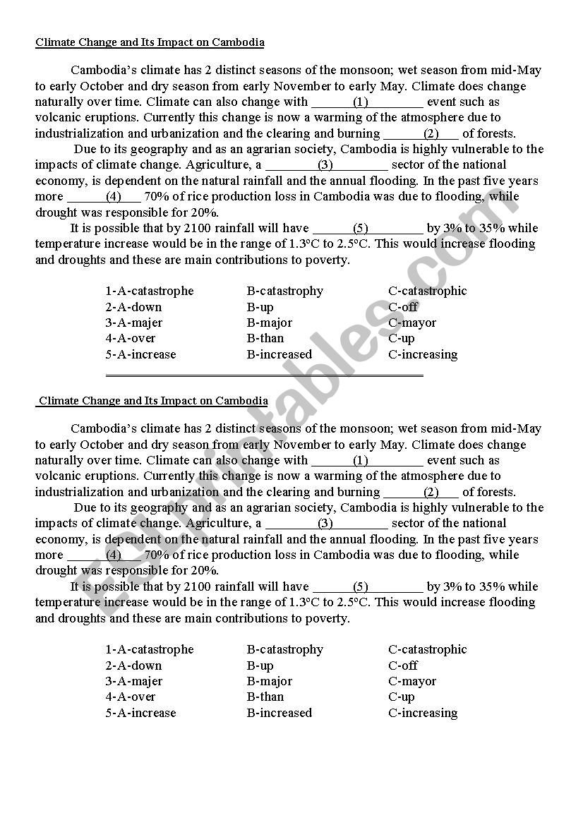 Climate Change in Cambodia worksheet
