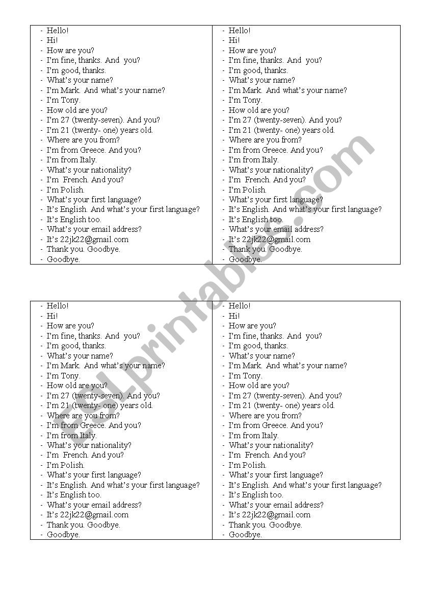 Hello! (dialogue examples) worksheet